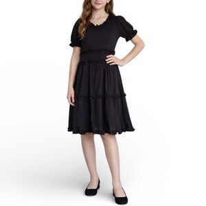 Mi Ami girl’s black short puff sleeve tiered ruffle dress size 12